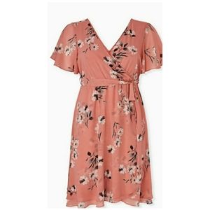Torrid Chiffon Coral Wrap Dress 16W NWT